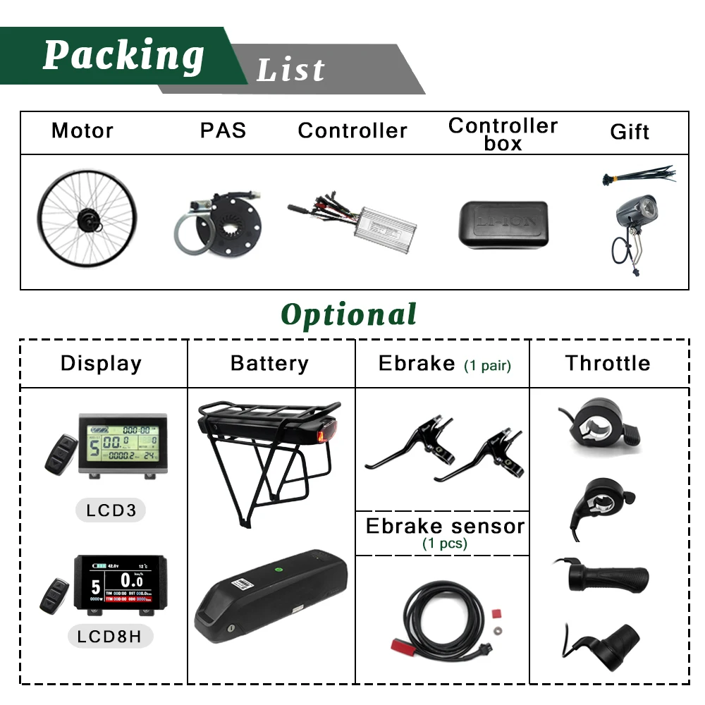 eBike Kit 36V 500W 48V 750W 1000W 1500W Front Rear e-bike Wheel Hub Motor Electric Bicycle Bike Conversion Kit with battery