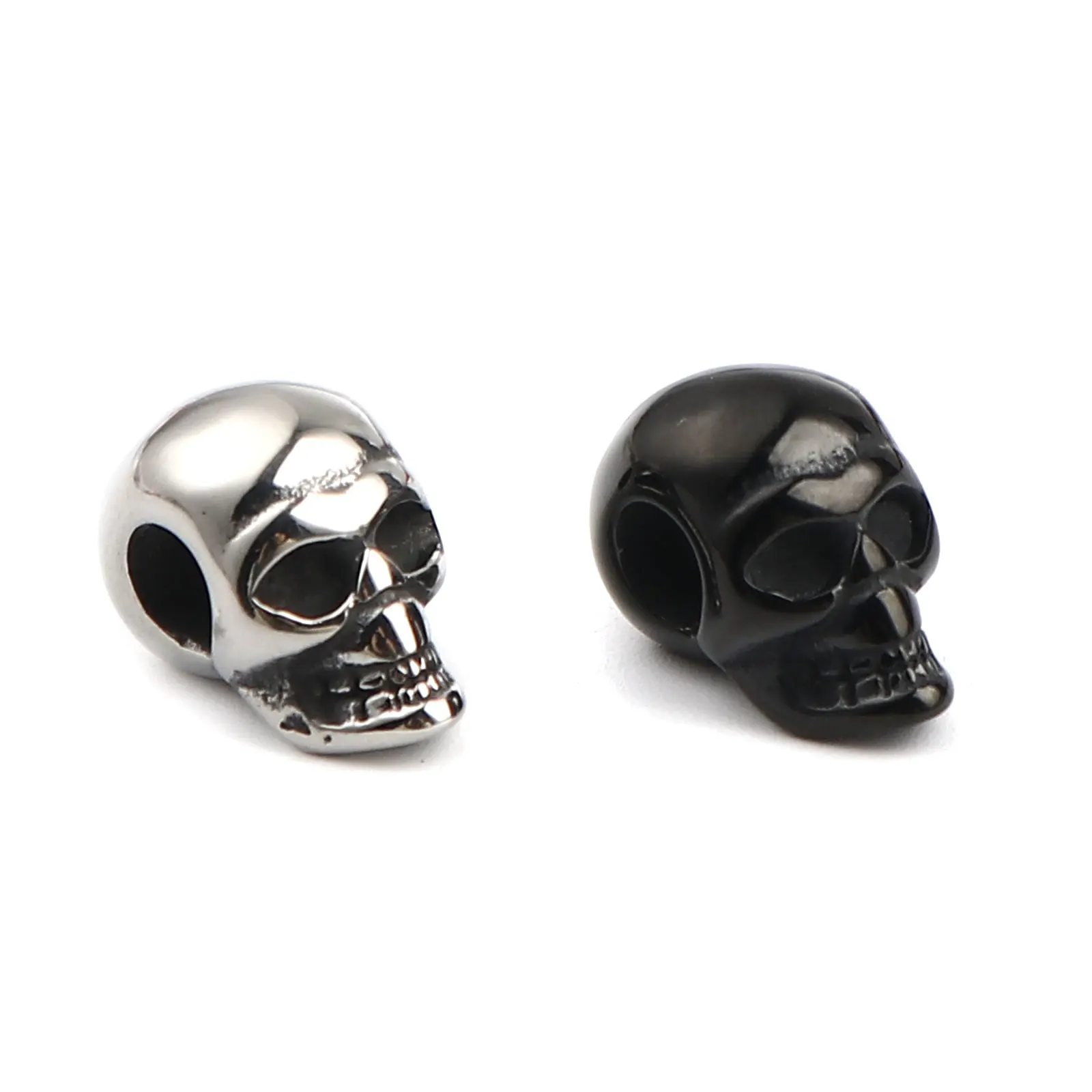 1PC Stainless Steel Halloween Skull Beads For Jewelry Making Black 16mm x 9mm, Hole: Approx 4.9mm