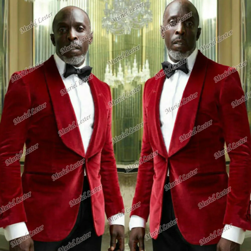 

Business Red Velvet Suit Jackets Formal Notched Laple Single Breasted Coat Tailor-Made Groom Tuxedos One Button Blazer Only 2022