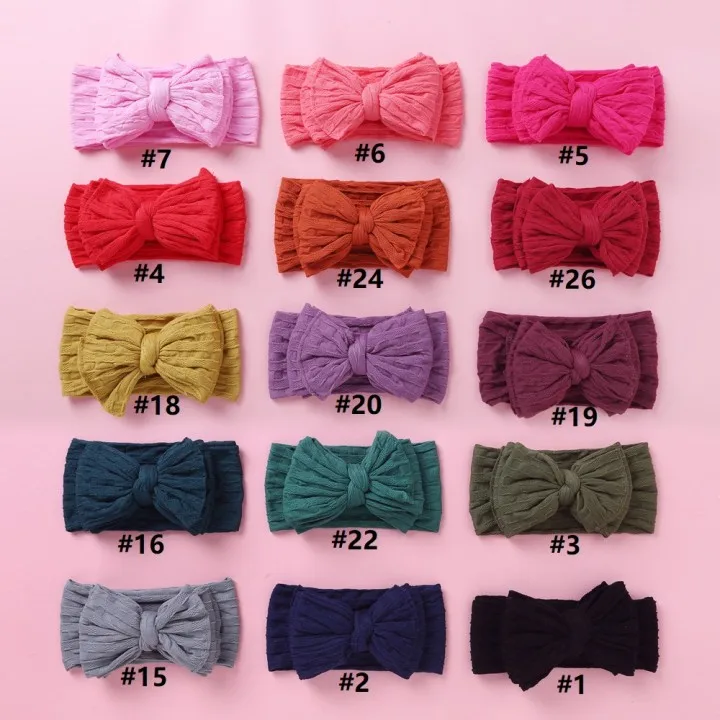 Bulk 27PC/lot 2020 New Ribbed Nylon Headband,Cable Knit Nylon Baby Turban Head wraps for Baby Girls Knot Bows Strecth Head Band