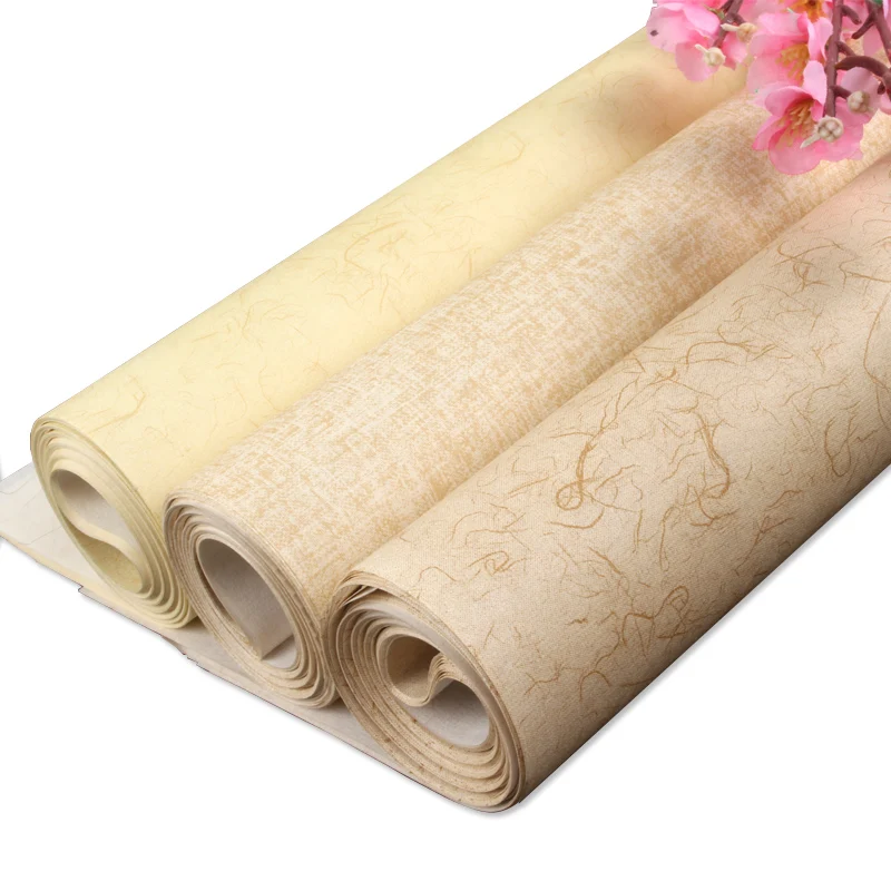 20 Sheets Four-Feet Half Ripe Rice Paper Strip Screenantique Linen Grain Rice Paper Brush Calligraphy Writing Vintage Paper