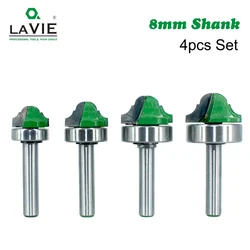 LAVIE 4pcs Set 8mm Shank Router Bit Bearing Double Roman Ogee Edging Milling Cutter For Wood Woodwork Line Knife Hobbing MC02101