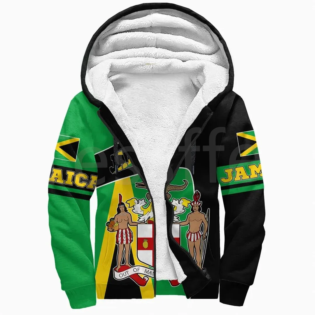 Tesskel-Sudadera con capucha de lana para hombre y mujer, chaqueta informal con estampado de León 3D, bandera del país Reggae, África, México, Rey, emblema, cremallera, invierno, A1