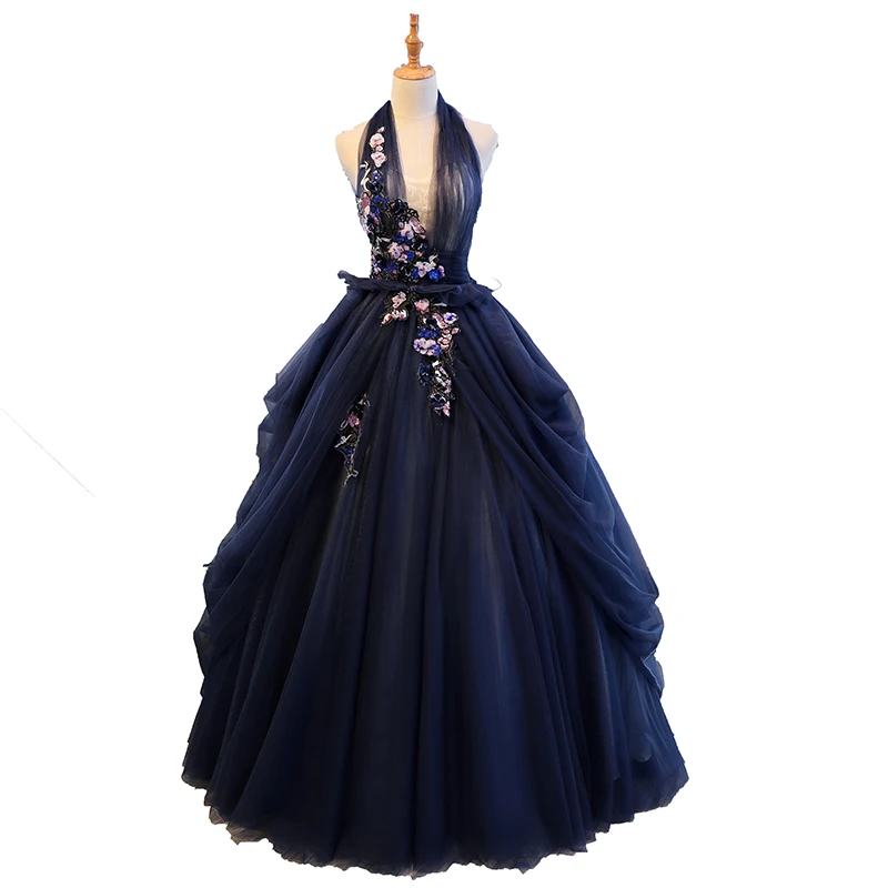 navy blue  embroidery beading waist ball gown dress Renaissance Gown queen dress Victorian/Marie Antoinette Belle