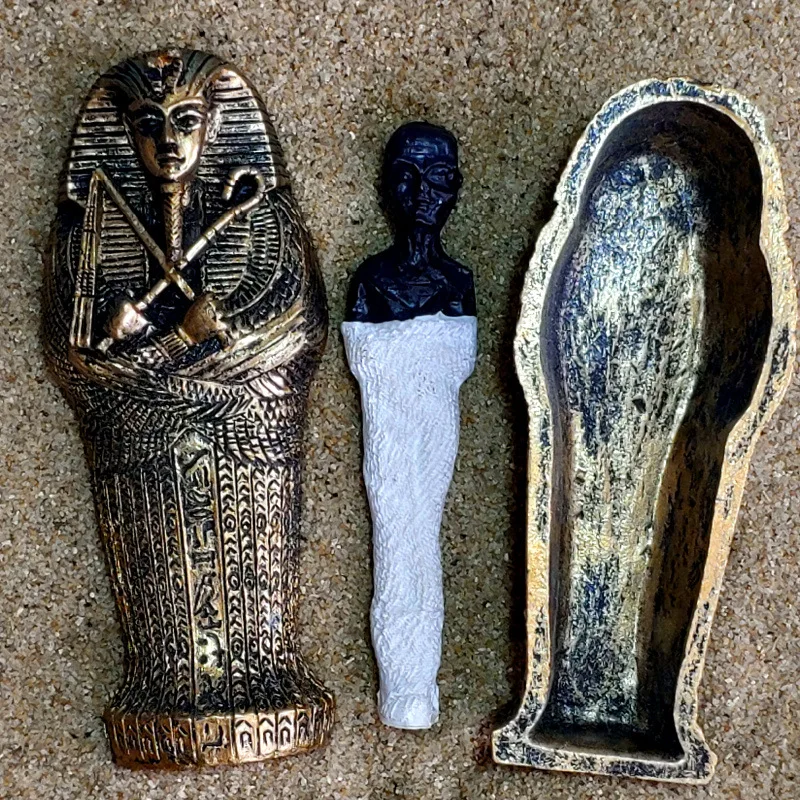 Egyptian King Pharaoh Sarcophagus Coffin With Mummy Figurine Statue Miniature Sandplay Decor Miniature Model Home Decoration