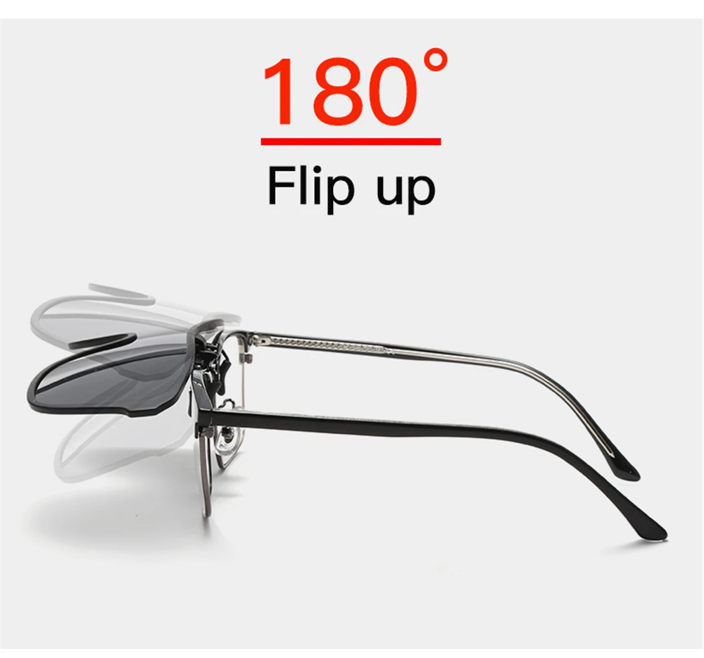 VIVIBEE 2026 Cool Flip Up Clip On Sunglasses Polarized TR90 Photochromic Driving Square Oversized UV400 Fishing Sun Glasses