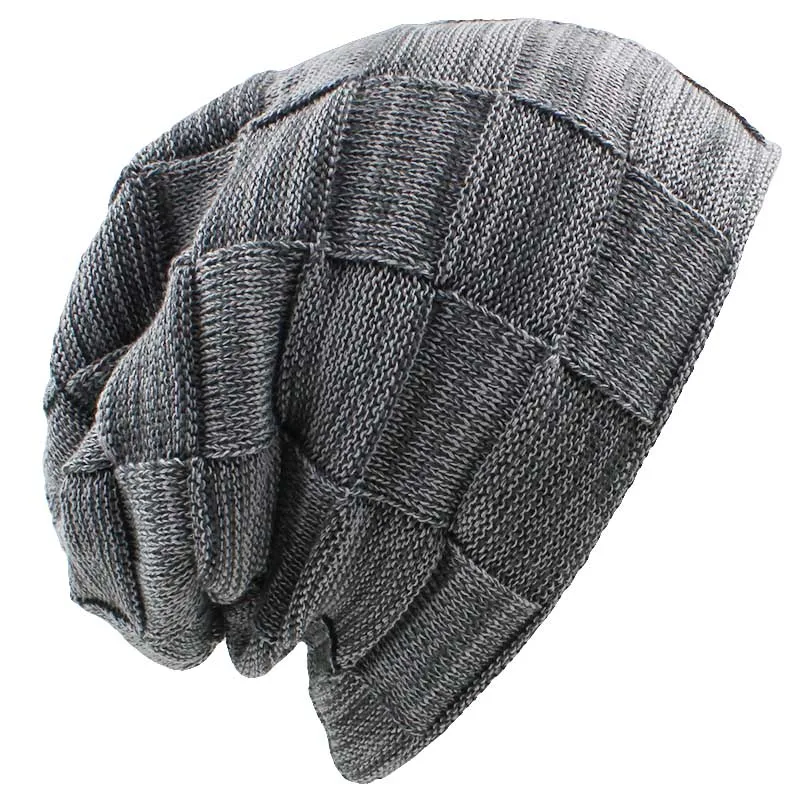 ALTOBEFUN Brand Plaid Design Women Baggy Knitted Skullies Bonnet Warm Hats For Girl Beanie Men Faux Fur Winter Hat Caps BHT077