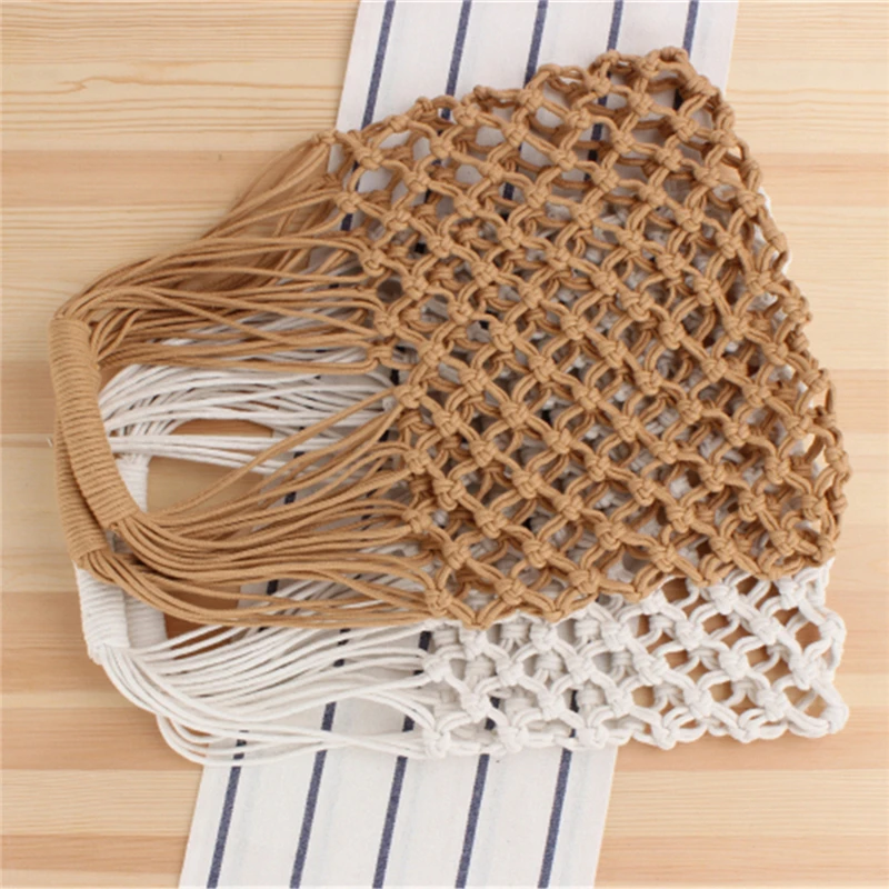 New Handwork Woven Straw Beach Bag for Women Summer Casual Hollow-out Shopping Travel Bag Cotton Rope Net Soft Handbag IL00588