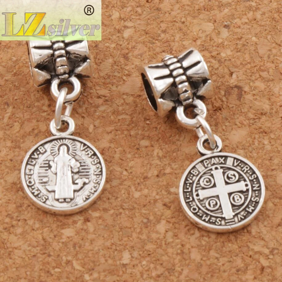 20Pcs 3Colors Saint St Benedict Nursia Patron Medal Cross Charm Beads 10.2X24mm Zinc Alloy Bronze Jewelry DIY B1650