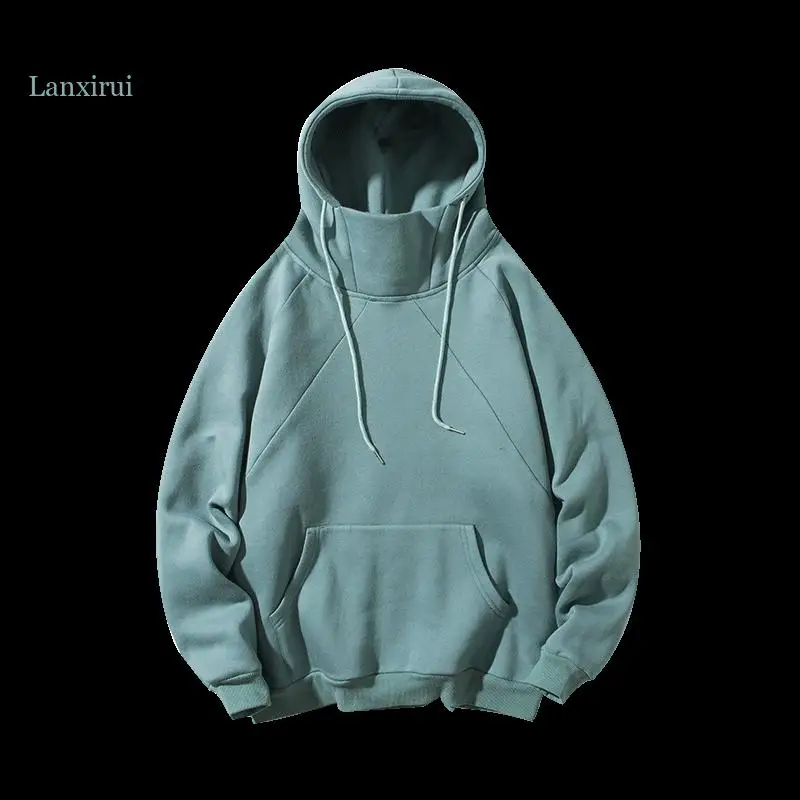 

Japan Style Casual O-Neck 2021 Spring Autumn Black Hoodie Sweatshirt Men'S Thick Fleece Hip Hop Skateboard Streetwear Clothes