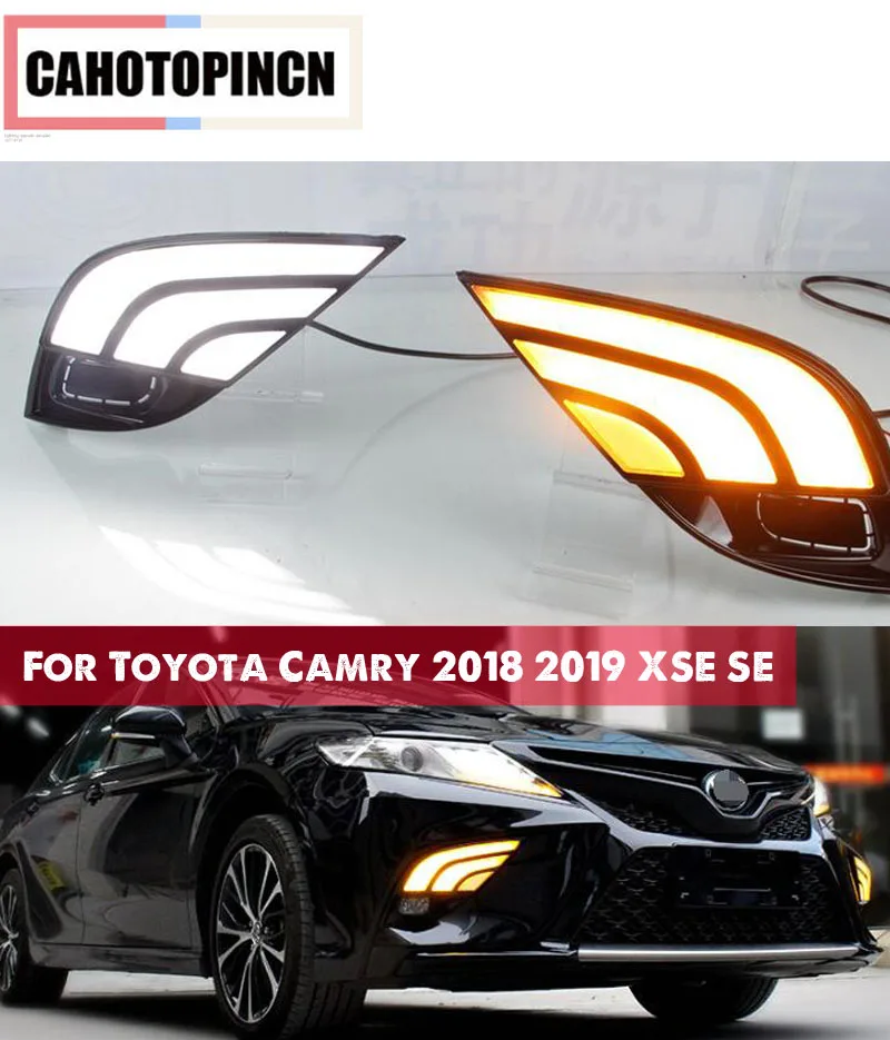 

For Toyota Camry 2018 2019 XSE SE 12V LED CAR DRL Daytime Running Light fog lamp with Flowing Turn Yellow Signal Relay