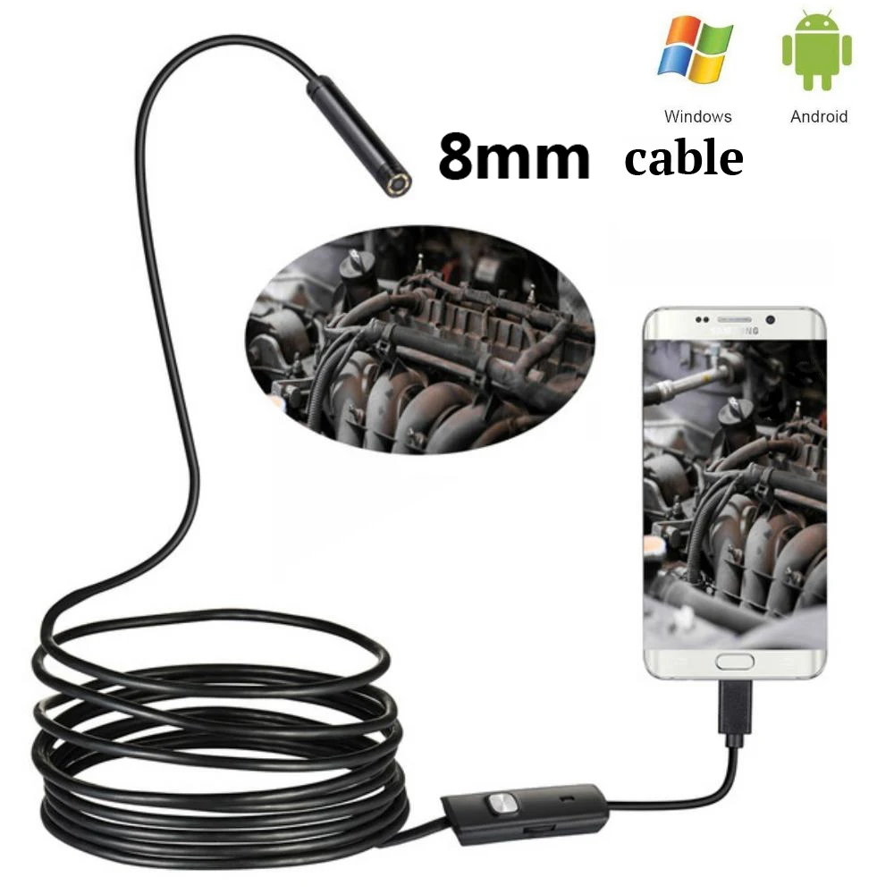 8mm USB Endoscope 2MP 1/2/5/10M Camera Android Sewer Camera Borescope For OTG Android USB Snake Tube Camera Car Inspection 720P