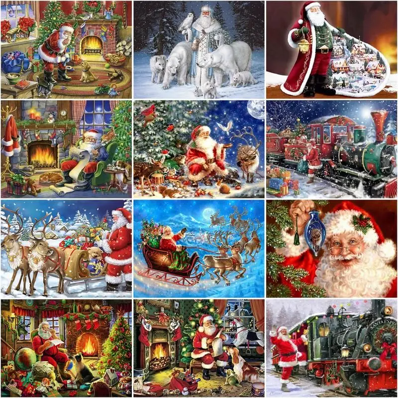 

CHENISTORY Full Square Diamond Painting Santa Claus Cross Stitch 5D Diamond Embroidery Rhinestones Handicraft Christmas