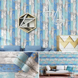 Blue Wood Vinyl Self Adhesive WallPaper For Living Room Bedroom Furniture Home Walls Decor 17.7