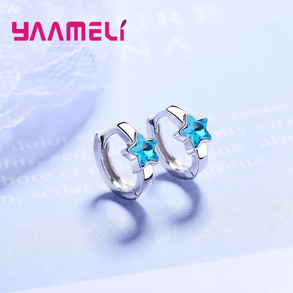 Schnelle Lieferung Damen Mädchen Schmuck Ohrringe Luxus 925er Sterlingsilber mit blauem Zirkonia Stein sternförmige Pendientes Bijou