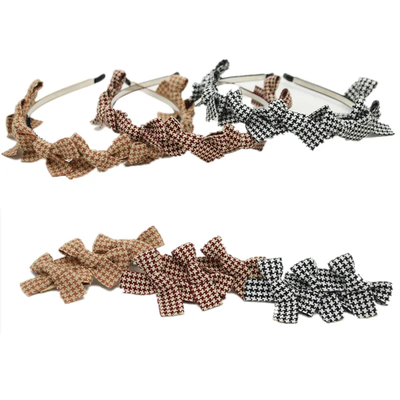 

NEW WINTER houndstooth little bows hairband plaid girls hair accessories