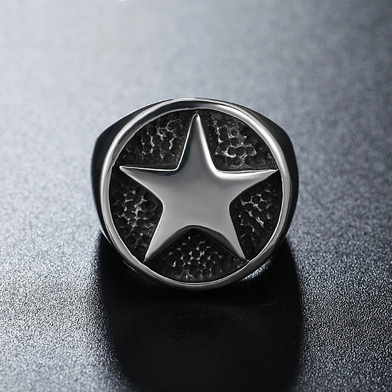 Fashion Lucky Star Signet Ring for Men And Women Classic Pentagon Stars Stainless Steel Biker Ring Talisman Good Lucky Jewelry