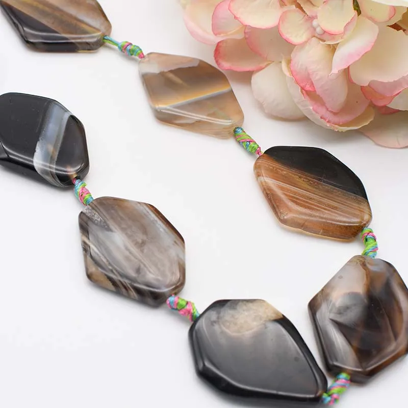 

2strands/lot 39x29-40x30mm Natural smooth coffee stripe irregular beads For DIY necklace bracelet jewelry making 15 "free ship