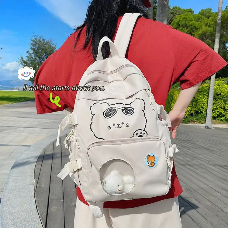 

2021 Summer Backpack Female Japanese Campus Antique Kawaii Cute Funny Personality Bear Student Transparent School Bag