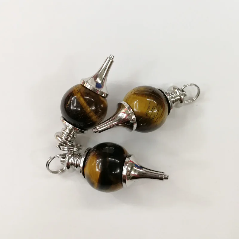 Fashion 10pcs Natural tiger eye Stone Balance Reiki Dowsing Pendulum Circular Cone Charm Pendant for Men Women Divination