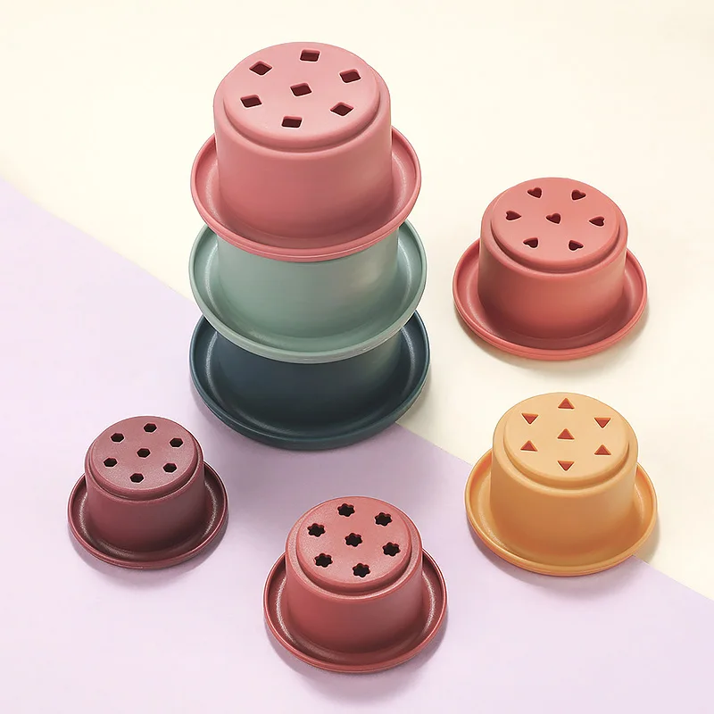 Baby Silikon Stapeln Tasse Bunte Intelligenz Geschenk Klapp Turm Spielzeug Montessori Pädagogisches Spielzeug Säuglingsbad Spielen Wasser Set – Detail 8