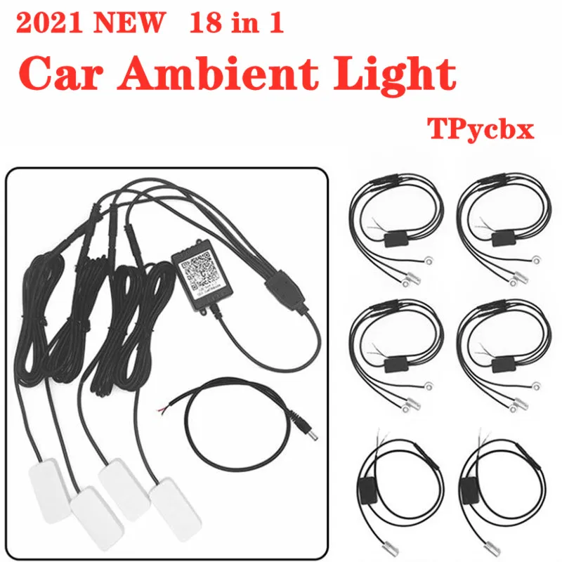 

18 in 1 RGB LED Atmosphere Car Light Interior Ambient Light Fiber Optic Strips Light by App Control DIY Music Fiber Optic Band