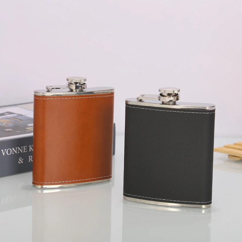 7 OZ Stainless Steel Wine Pot PU Leather Surface Hip Flask Portable Travel Small Mini Whiskey Alcohol Bottle Liquor Bottle