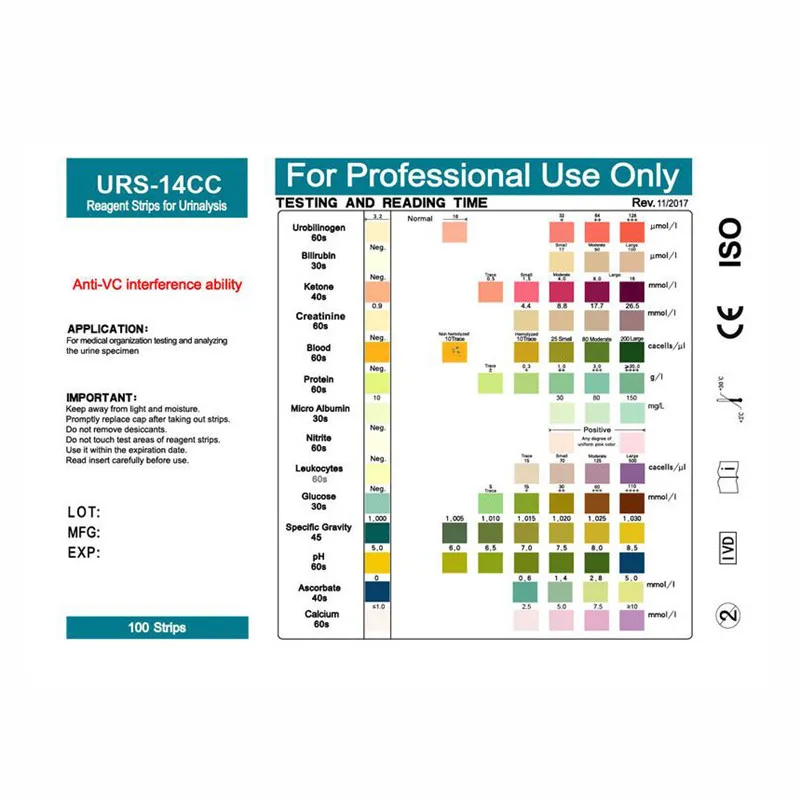 100pcs PH Test Strips URS-14 Ketones Urine Test Strips Urinalysis Reagent PH Test Paper Anti-vc Interference PH Tester