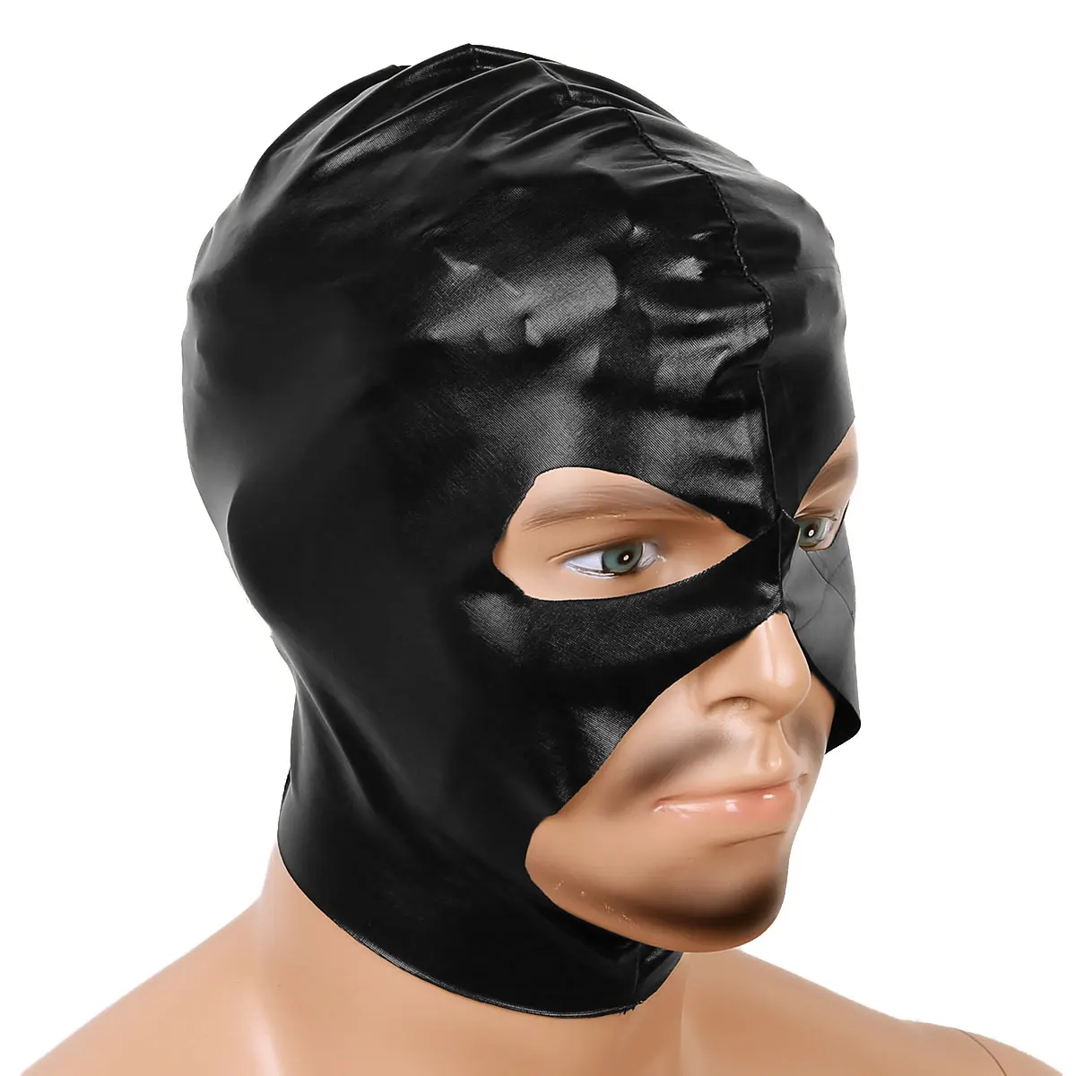 Latex Hood Men Womens Adults Soft Patent Leather Open Eyes Nose and Mouth Headgear Full Face Mask Hood for Role Play Costume