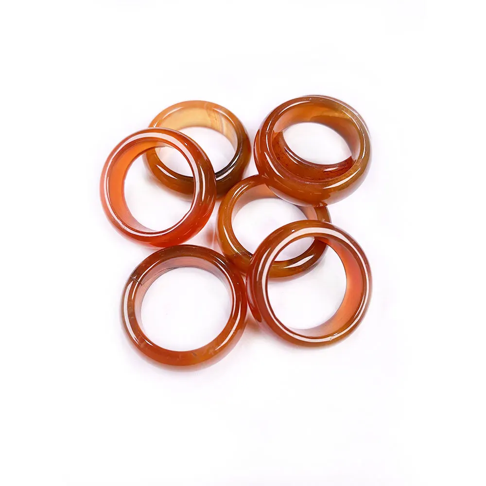 5PCS Natural Stone Rings Jewelry Agates Rose Quartaz Stone Rings Trendy Gift for Women Girlfriend 8mm Width