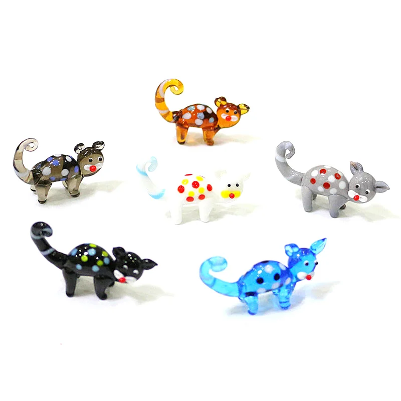 Handmade Murano Glass Cat Miniature Figurines Japanese Style Home Tabletop Kawaii Decoration Cute Pet Animals Ornaments For Kids