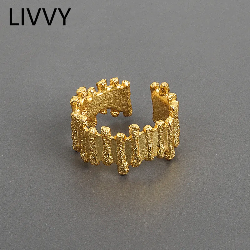 LIVVY  Silver Color 2023 New Retro Lace Wave Ring Female Fashion Unique Design Irregular Jewelry Gorgeous Couple Party