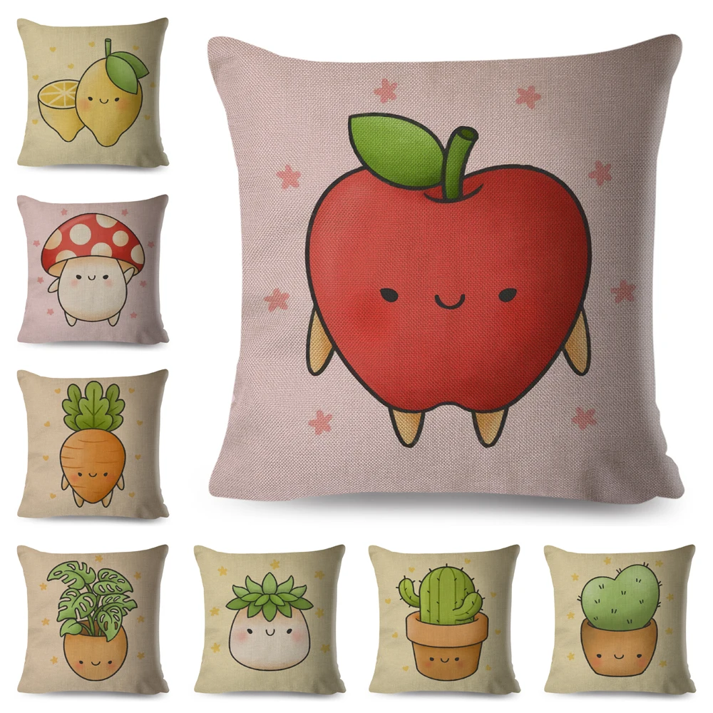 Cartoon Fruit Vegetable Cushion Cover  Decor Apple Lemon Banana  Pillow Case Polyester Pillowcase for Children Room Sofa Home