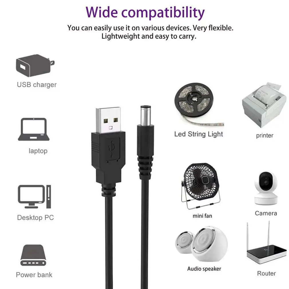 USB To DC Power Cord 0.8m DC Interface 5.5×2.5 DC Power Wire Adapter For Camera Router Led Strip Light Cable Line