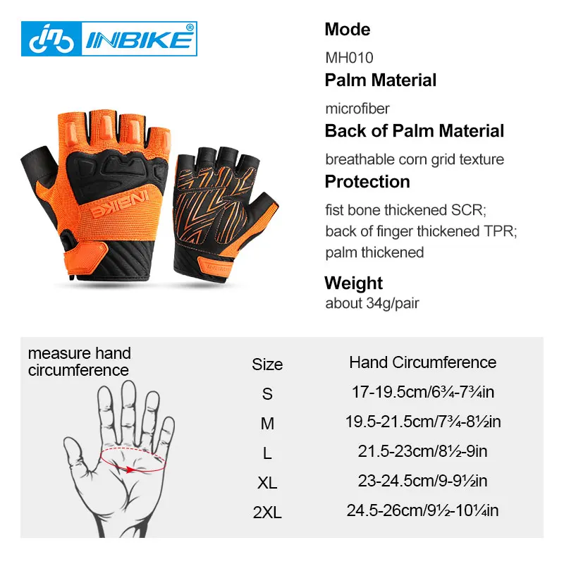 INBIKE Cycling Gloves Men Half Finger Bicycle Running Fitness Sports Breathable Protective Fingerless Glove Cycling Accessories