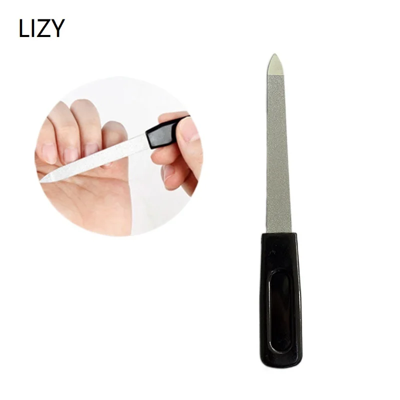 

LIZY Double Side Black Handle Nail Files Stainless Steel Women Nail Art Manicure Toenail Grooming Beauty Pedicure Foot Care Tool