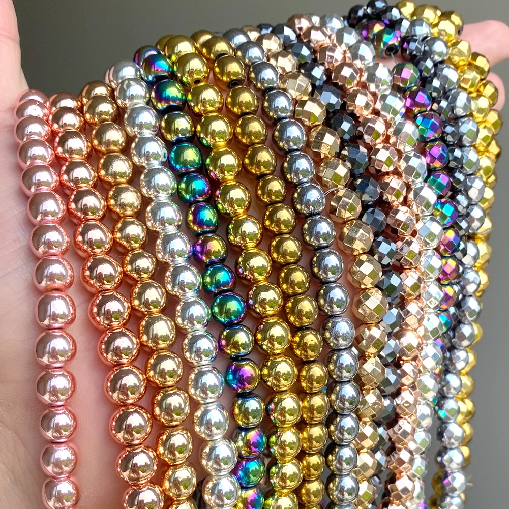 Natural Minerals Stone Beads Smooth Hematite Loose Spacer Beads for Needlework DIY Jewelry Making Bracelet Necklace 15\'\' Perles