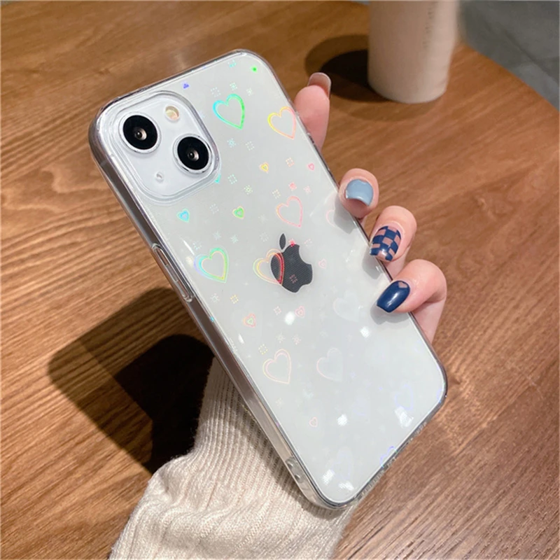 Ottwn Cute Love Heart Transparent Phone Case For iPhone 13 Pro Max 12 11 XR XS X 7 8 Plus SE20 Fashion Soft Silicone Clear Cover