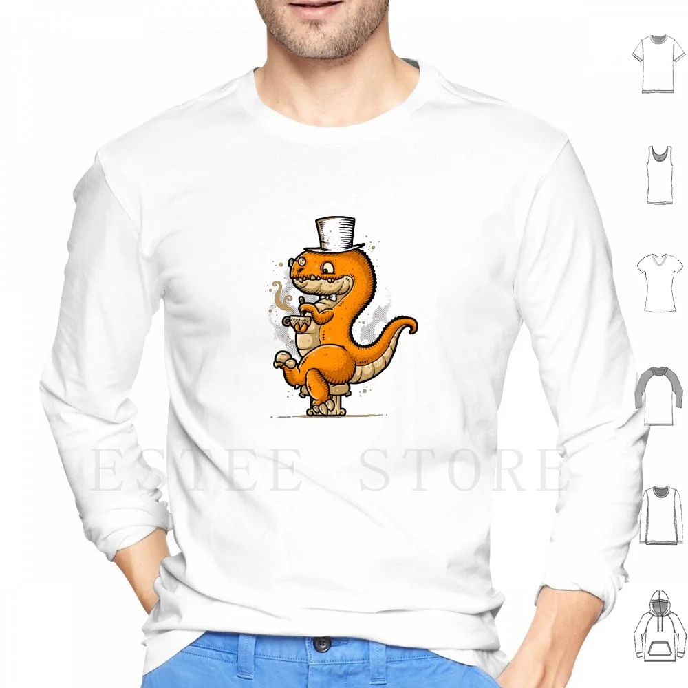 Vintage Rex Hoodies Long Sleeve Rex Vintage Tea English Breakfast Cute Fun T Rex Dinosaur Animal Lizard