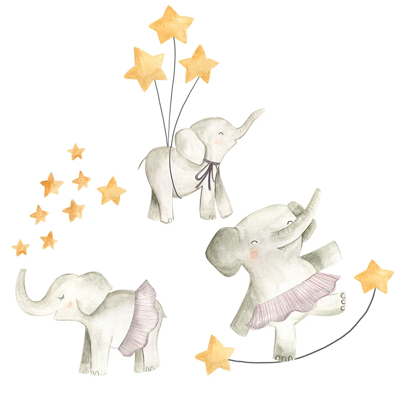 QCF24 Elephants In The Starry Sky Kid's Room Decoration Toilet Refrigerator Decals