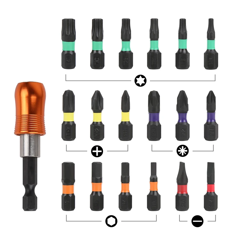 Versery 19PCS/Set S2 Screwdriver Bits Set Cross Hex and Straight Plum WIth Magnet Holder Repair Screwdriver Kit Tools