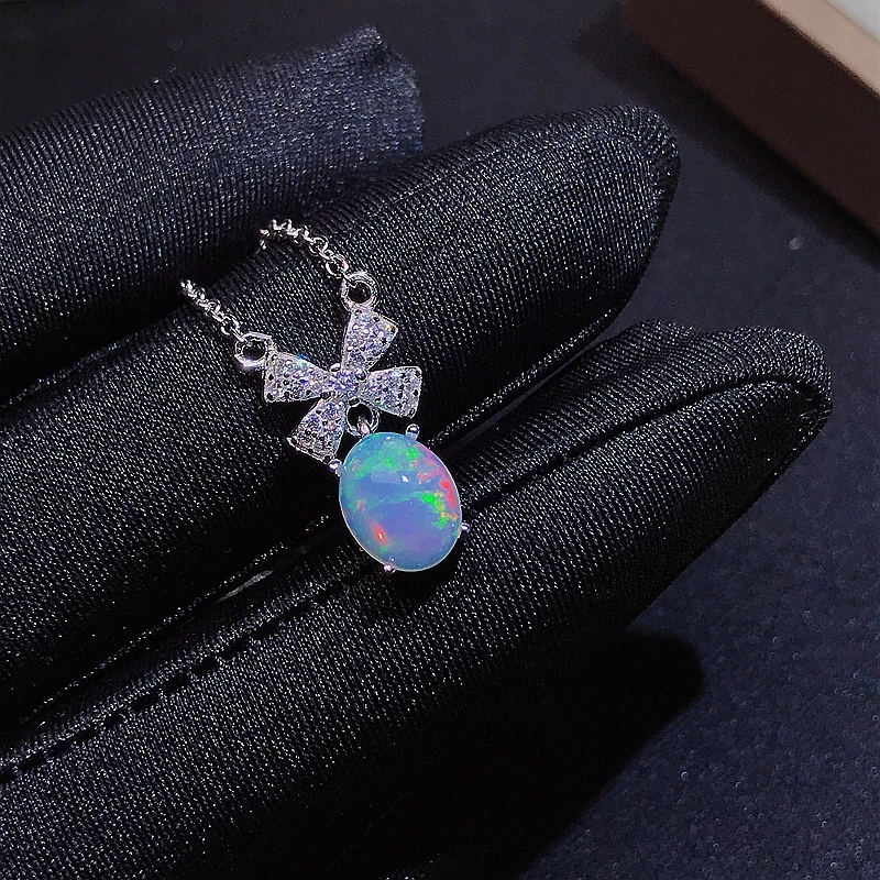 Natural Opal Necklace, Australian mining area, color changing and colorful, 925 silver