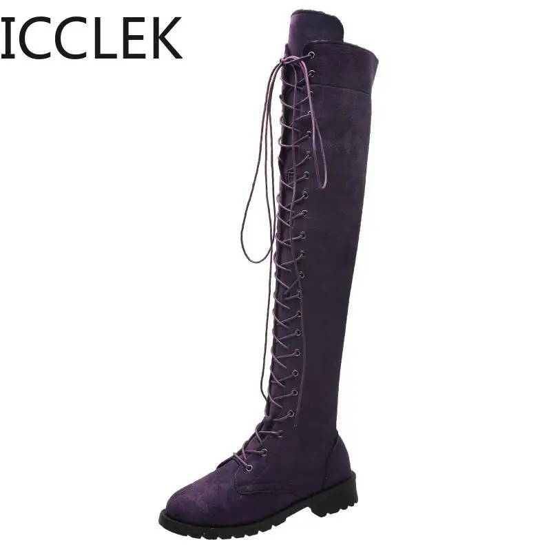 2020 autunno Inverno Donna Sopra Il Ginocchio Stivali Donna Tacco Piatto Stivali Lunghi Stivali Moda Dolce Donna Stivali Calzature Quotidiana nero