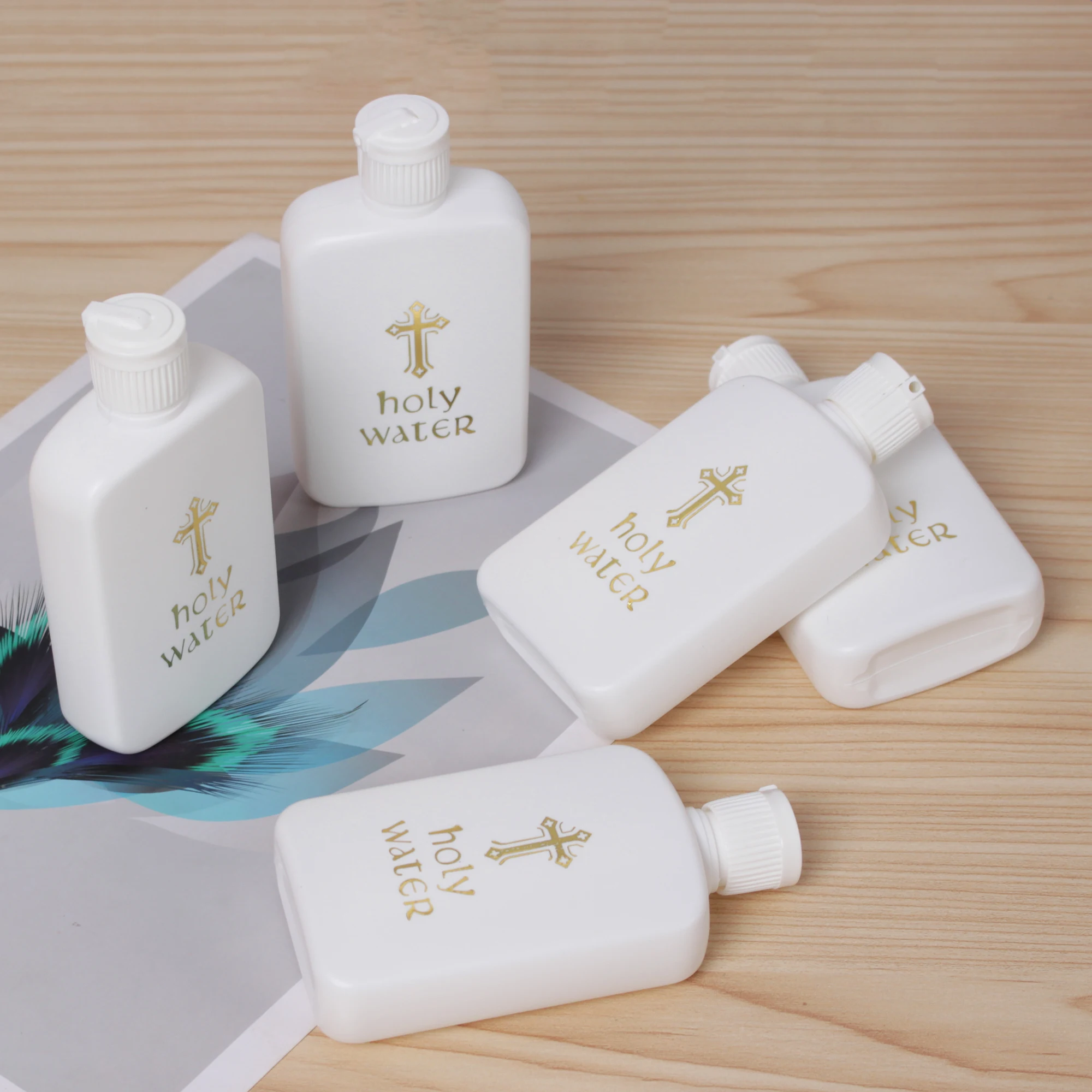 5 pçs 60/100ml garrafas de água benta recarregáveis ouro cruz recipiente de água benta com tampa de parafuso christian easter church suprimentos