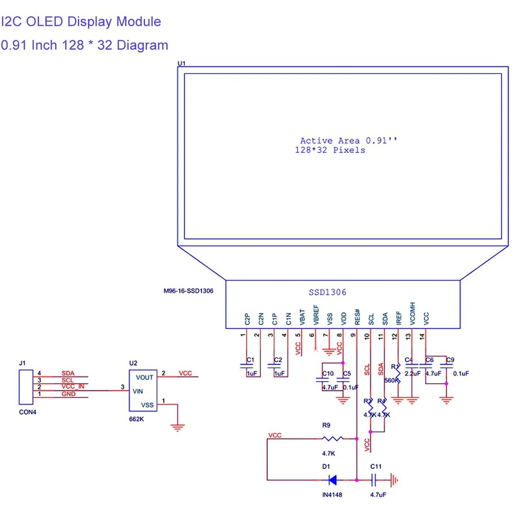 Módulo de pantalla LCD OLED I2C para Arduino, controlador de pantalla Blanco/azul, 0,91-5V, 3,3 pulgadas, SSD1306, 1 unidad