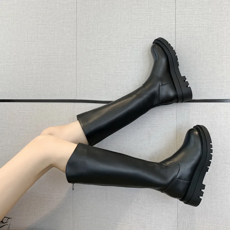 Stivali neri piatti sopra il ginocchio scarpe da donna piattaforma stivali in pelle alti fino alla coscia inverno autunno lungo 2021 femminile Botas