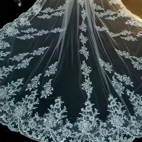 Luxury Long Bridal Veil White Ivory Wedding Veils With Comb Lace Edge Applique Elegant Cathedral Length Wedding Accessories - Image 2