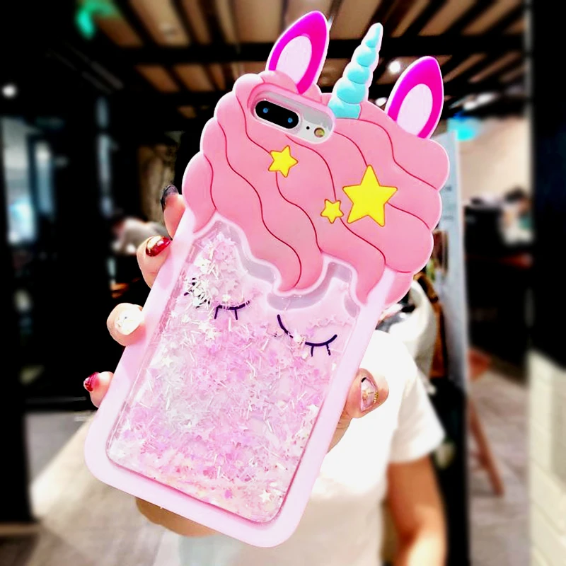 3D Cartoon Pink Quicksand Unicorn Soft Silicone Liquid Stars Case For Iphone 12 Mini 11 Pro 8 7 6S 6 Plus 5 SE XS Max XR X Cases