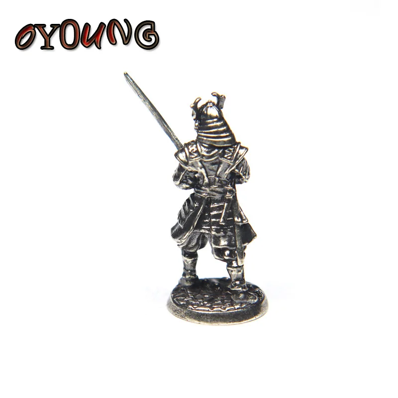 White Copper Japanese Shogunate Samurai Figurines Miniatures Vintage Metal Soldiers Model Statue Desktop Toy Ornament Decoration