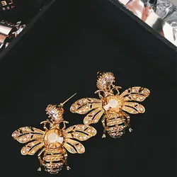 Trend stereoskopowy Rhinestone Bee kolczyk długi marka projektant luksusowa biżuteria Pendientes kreatywne kolczyki dla kobiet Mujer